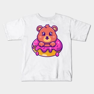 Cute baby bear with doughnut cartoon Kids T-Shirt